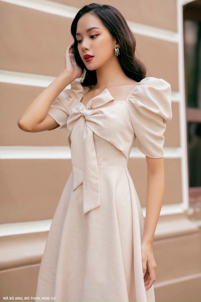 Đầm Xòe Tay Ngắn Phòng Thắc Nơ - DN2492